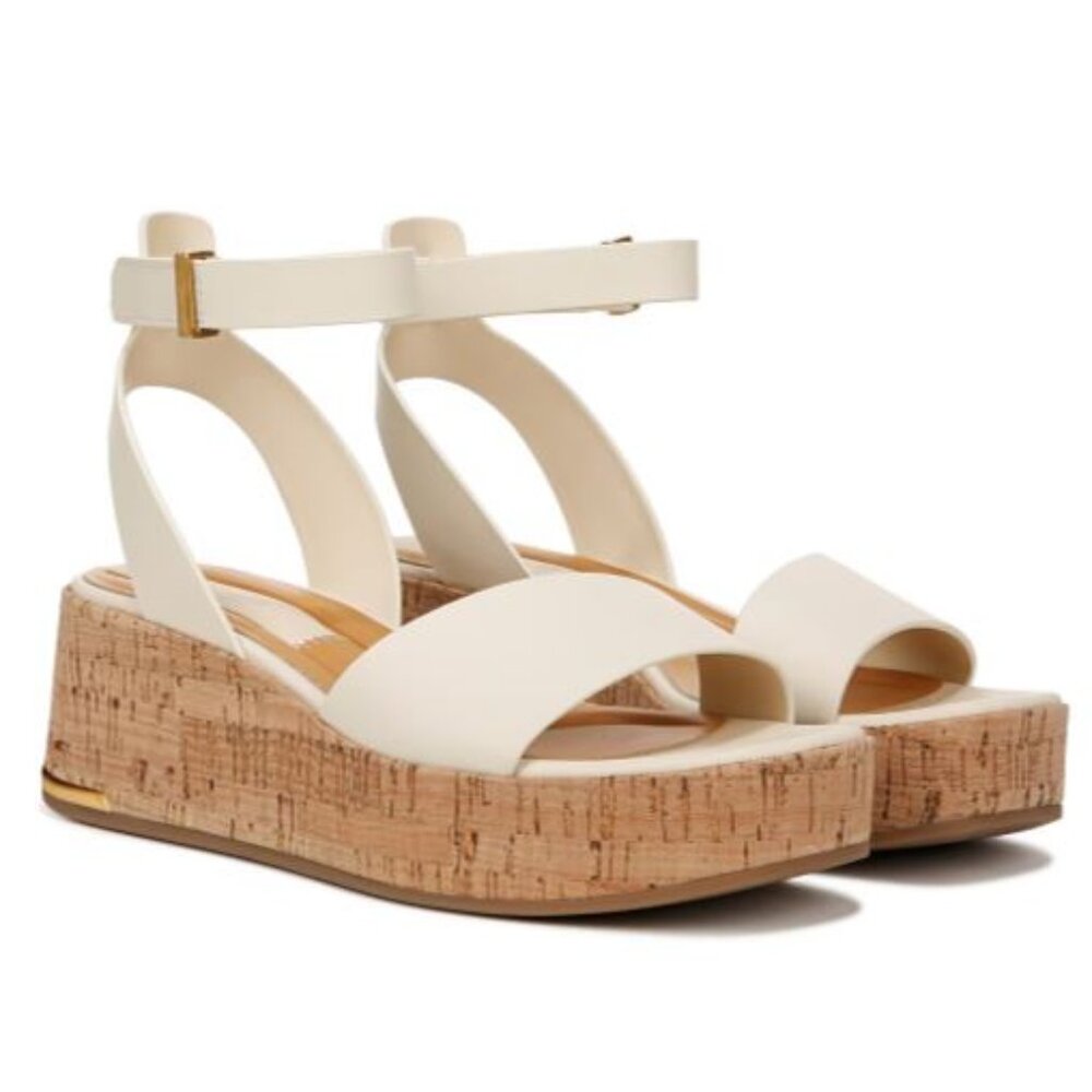 Franco Sarto Terry Platform Sandal Ivory White Leather Size 7.5